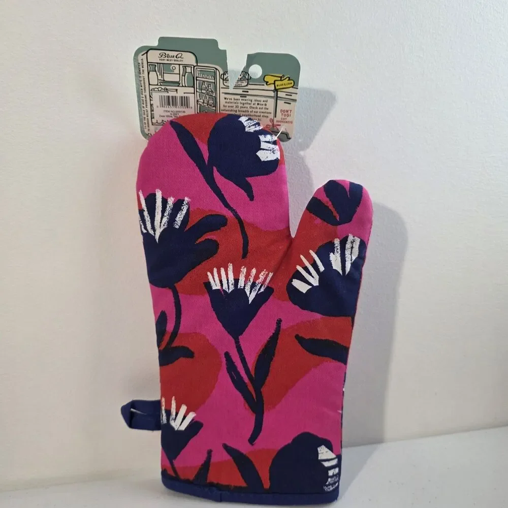 Blue Q Oven Mitt Kitchen Dear Wine Yes Flowers Red Pink Blue Cotton New Nwt
